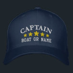 Nautical Captain Boat Name Navy Blue Gold Star Hat<br><div class="desc">Sail in style with a personalised embroidered hat featuring your Captain rank or other desired title along with your Name or Boat Name in silver and five gold stars. Several cap and thread colours to choose from. Makes a great custom gift for Fathers day,  birthdays or any occasion.</div>