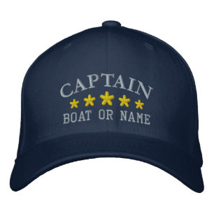 Nautical Captain Boat Name Navy Blue Gold Star Hat