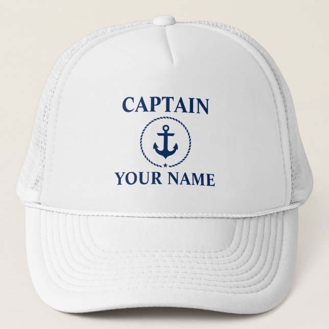Nautical Captain Name Anchor Rope Trucker Hat (Front)