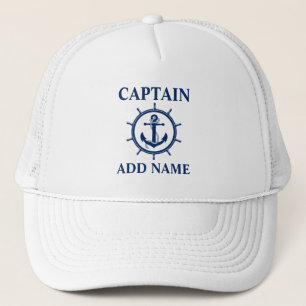 Nautical Captain Name Anchor Rope Wheel Trucker Hat