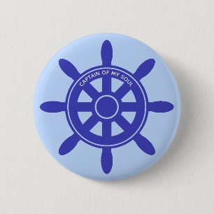 Nautical captain royal blue helm on light blue 6 cm round badge