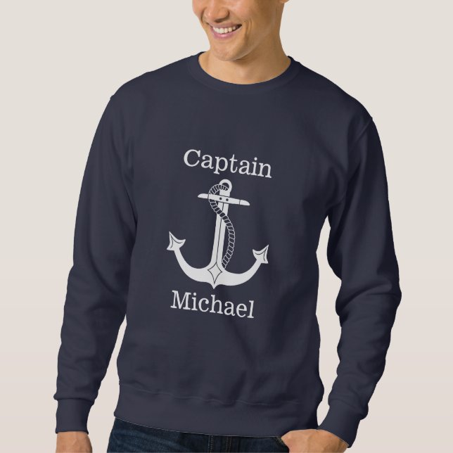 Nautical Captain White Anchor Personalised Sweatshirt (Front)