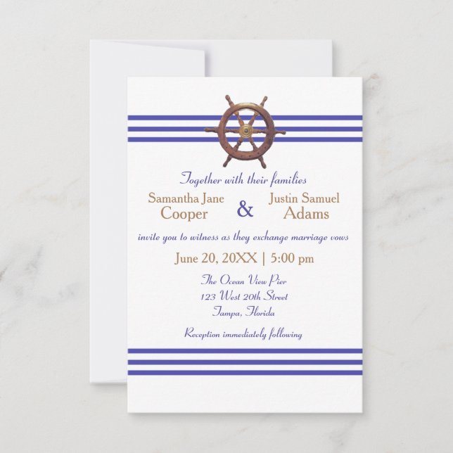 Nautical Captain's Wheel - 3x5 Wedding Invitation (Front)