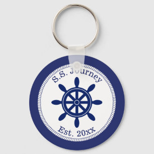 Nautical Captain's Wheel Add Boat Name Key Ring