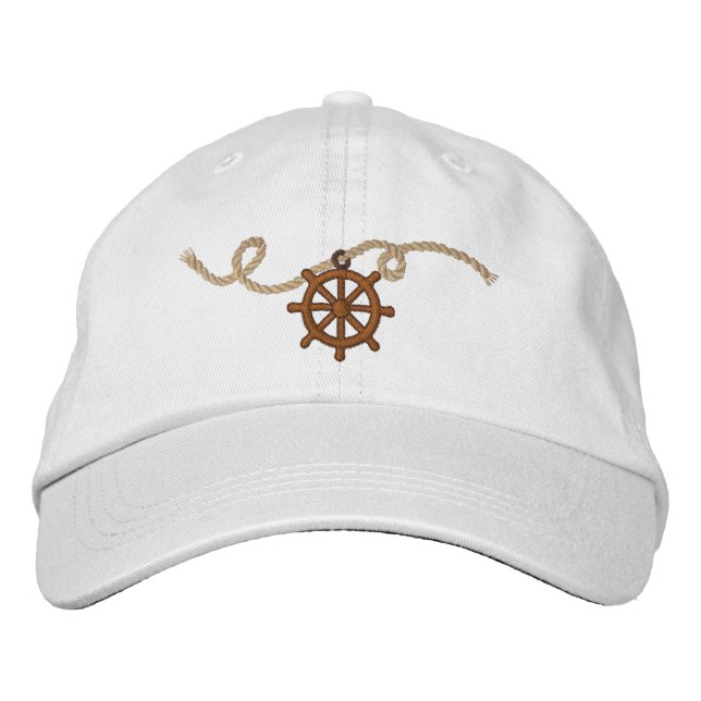 Nautical Captains Wheel and Rope Embroidered Hat (Front)