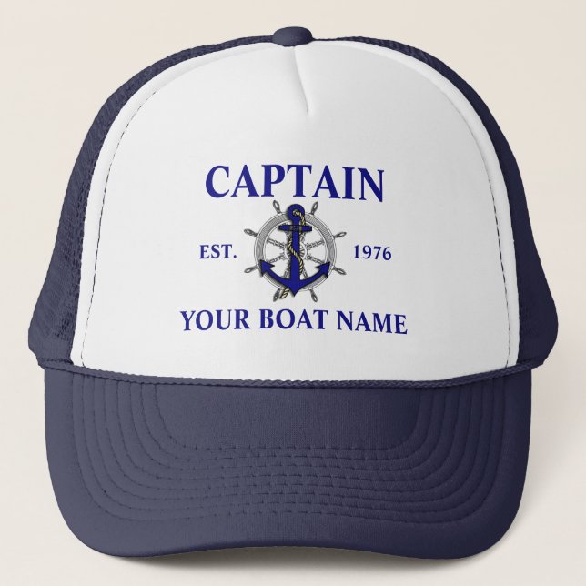 Nautical Caption Anchor Boat Name Trucker Hat (Front)