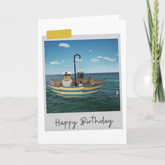 Nautical Cat Funny Birthday Card (Front)