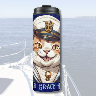 Nautical Cat Gifts for Boat Owners Sailors Boater Thermal Tumbler