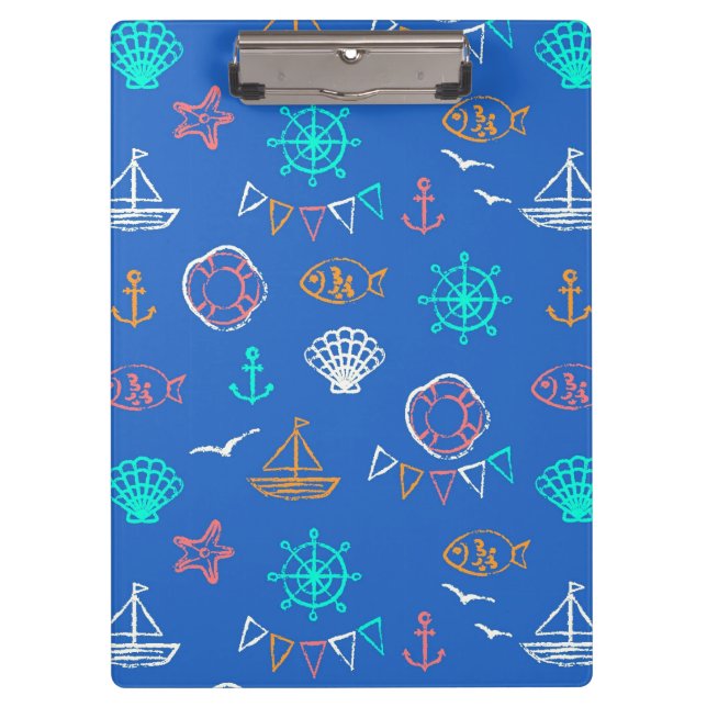 Nautical Chalk Drawing Pattern 1 Clipboard (Front)