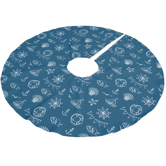 Nautical Chalk Drawing Pattern 2 Brushed Polyester Tree Skirt (Angled)