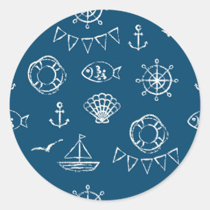 Nautical Chalk Drawing Pattern 2 Classic Round Sticker