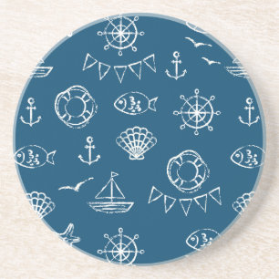 Nautical Chalk Drawing Pattern 2 Coaster