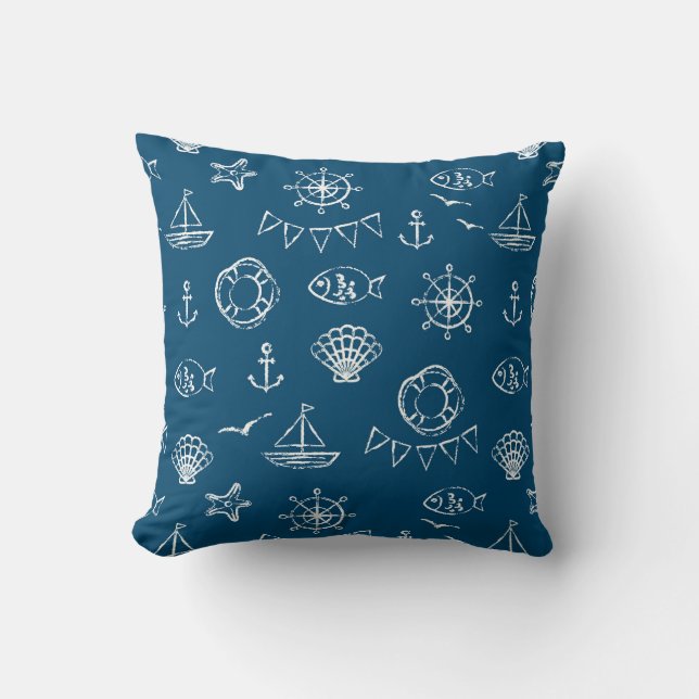 Nautical Chalk Drawing Pattern 2 Cushion (Front)