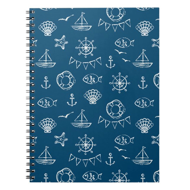 Nautical Chalk Drawing Pattern 2 Notebook (Front)