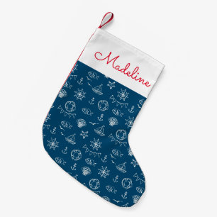 Nautical Chalk Drawing Pattern Add Your Name Small Christmas Stocking