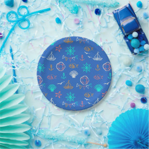 Nautical Chalk Drawing Pattern Paper Plate