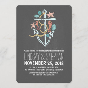 Nautical chalkboard beach engagement party invites
