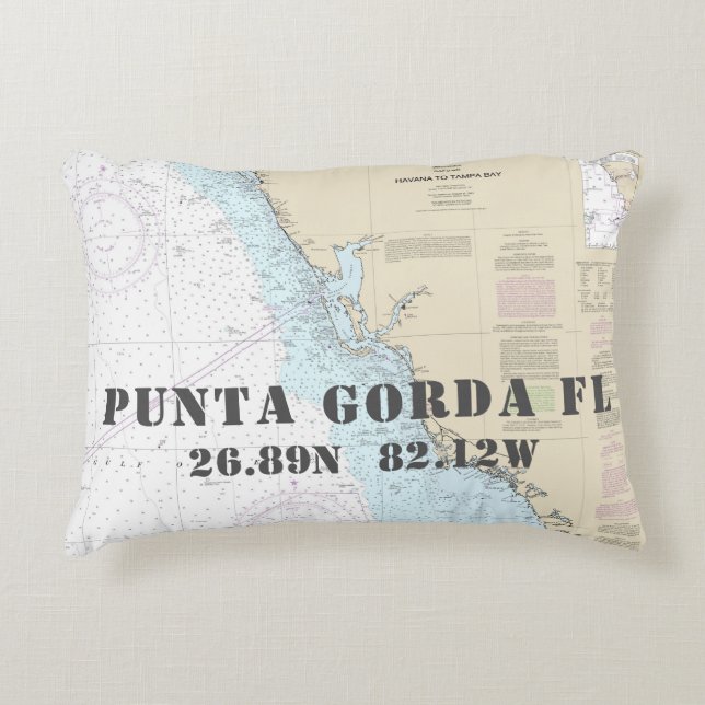 Nautical Chart Latitude Longitude Punta Gorda FL Decorative Cushion (Front)