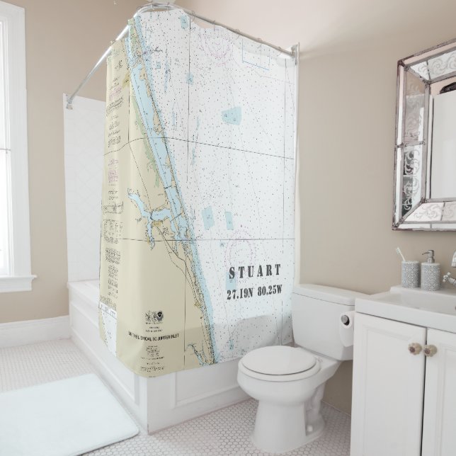Nautical Chart Stuart FL Longitude Latitude Shower Curtain (In Situ)