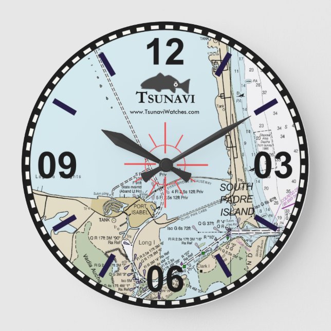 Nautical Chart Wall Clock - South Padre Island (Front)