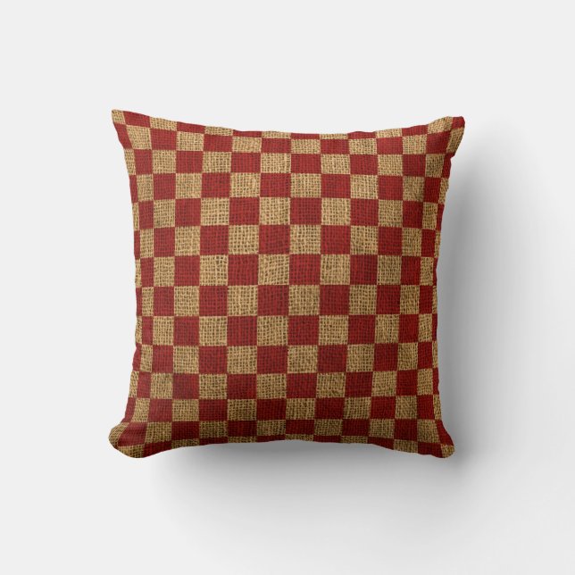Nautical Check in Rustic Red Cushion (Front)