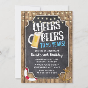 Nautical Cheers & Beers Rustic Sailor Birthday Invitation