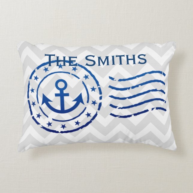 Nautical Chevron & Anchor Seal Decorative Cushion (Front)