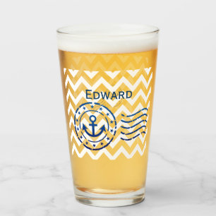 Nautical Chevron & Anchor Seal Glass