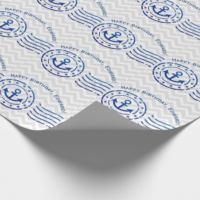 Nautical Chevron & Anchor Seal Wrapping Paper (Corner)