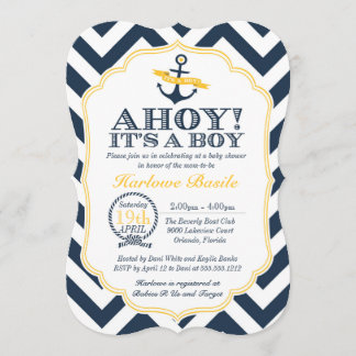 Nautical Chevron Baby Boy Shower Invitation