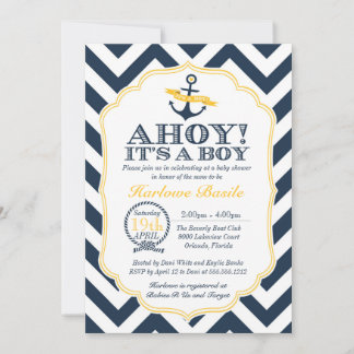 Nautical Chevron Baby Boy Shower Invitation