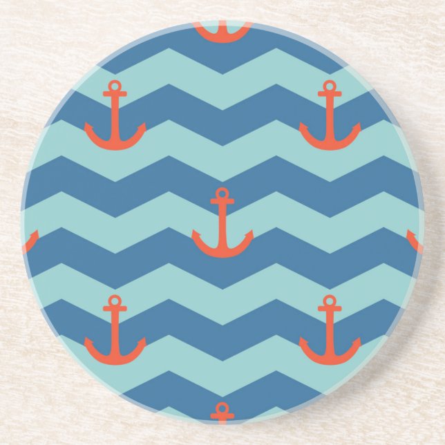 Nautical Chevron Pattern Coaster (Front)