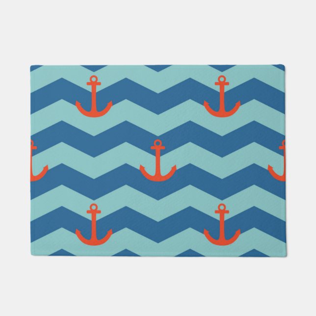 Nautical Chevron Pattern Doormat (Front)