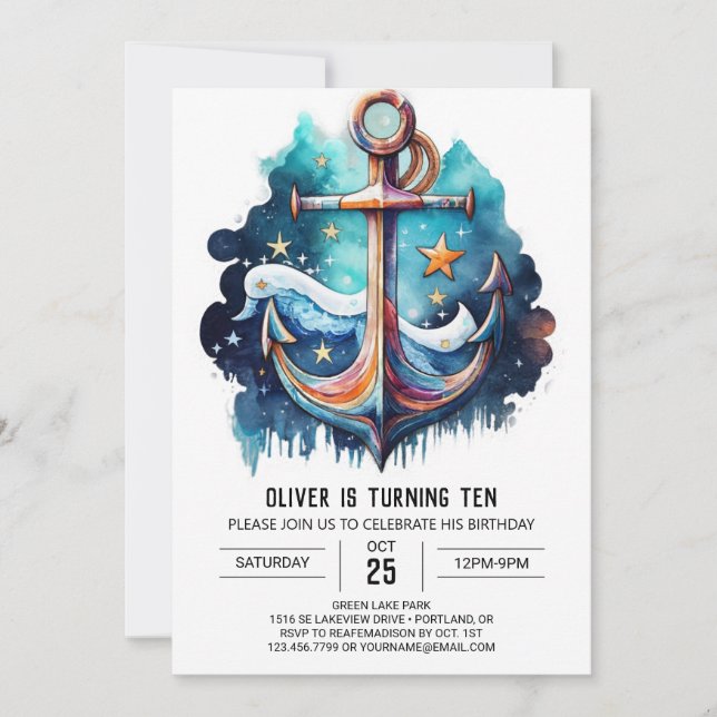 Nautical Chic Anchor Birthday Invitation (Front)