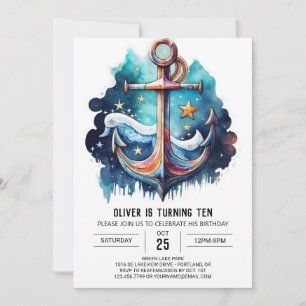 Nautical Chic Anchor Birthday Invitation