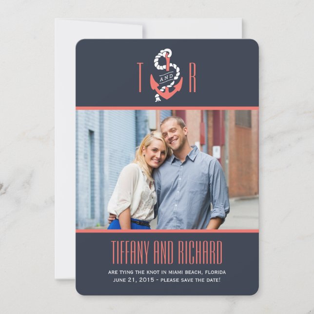 Nautical Chic Wedding Save The Date Card (Front)