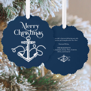 Nautical Christmas Anchor Navy Blue Tree Decoration Card
