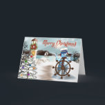 Nautical Christmas Card<br><div class="desc">Nautical Christmas Card with Snowman and Lighthouse</div>