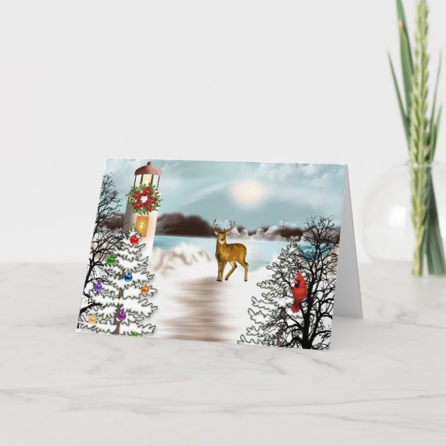 Nautical Christmas Card with Lighthouse (Front)