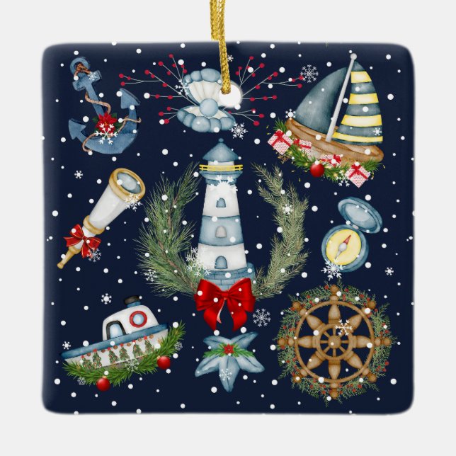 Nautical Christmas Ceramic Ornament (Front)