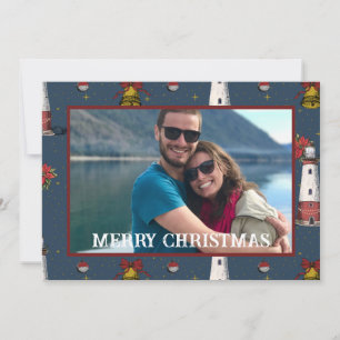 Nautical Christmas Coastal Lighthouse Pattern Holiday Card