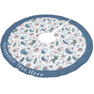 Nautical Christmas Coastal Ornament Pattern Custom Brushed Polyester Tree Skirt