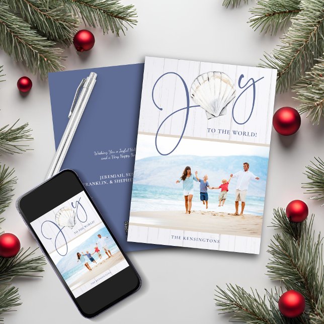 Nautical Christmas Joy Seashell Holiday Photo Card (Nautical Christmas Joy Seashell Holiday Photo Card)