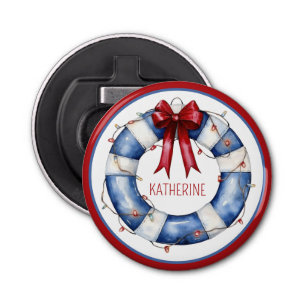 Nautical Christmas Life Preserver With Bow Bottle Opener