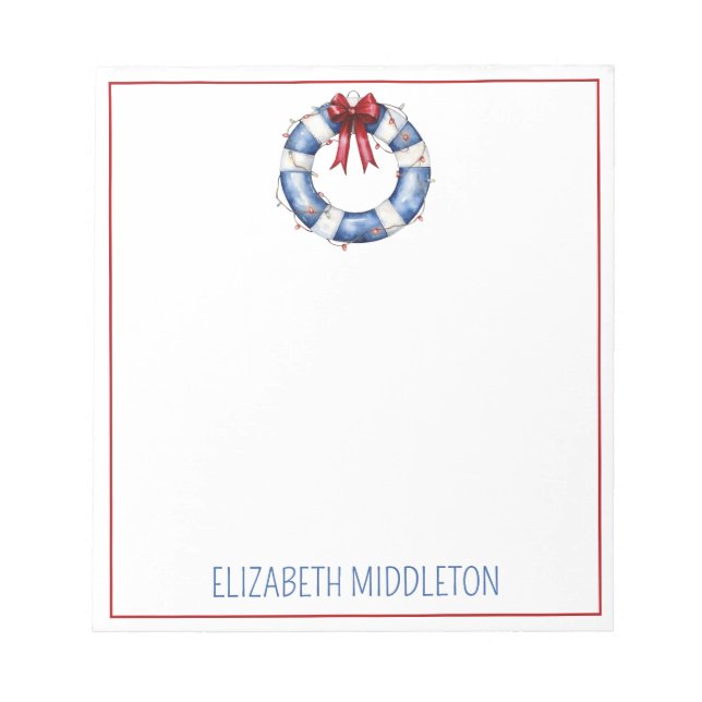 Nautical Christmas Life Preserver With Bow Notepad (Front)