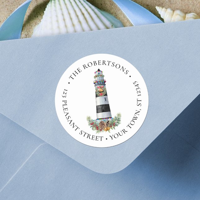 Nautical Christmas Lighthouse Address Label (Creator Uploaded)