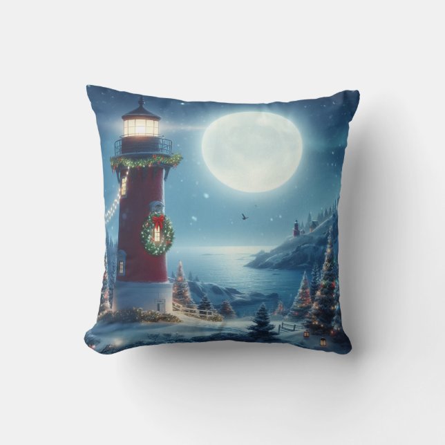 Nautical Christmas lighthouse Cushion (Front)