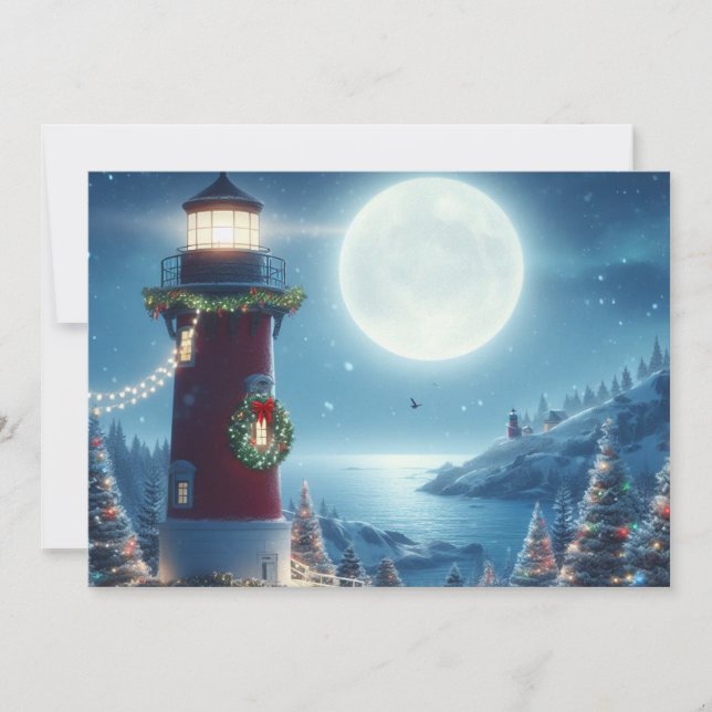 Nautical Christmas lighthouse Holiday Card (Front)