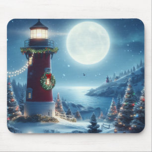 Nautical Christmas lighthouse Mouse Pad