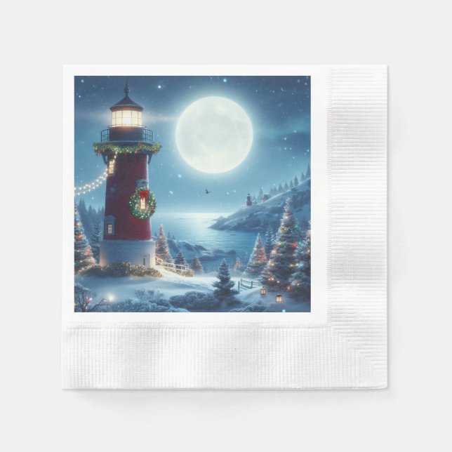 Nautical Christmas lighthouse Napkin (Front)